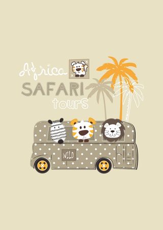 波点动物校车狮子老虎斑马椰树