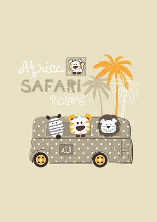 波点动物校车狮子老虎斑马椰树