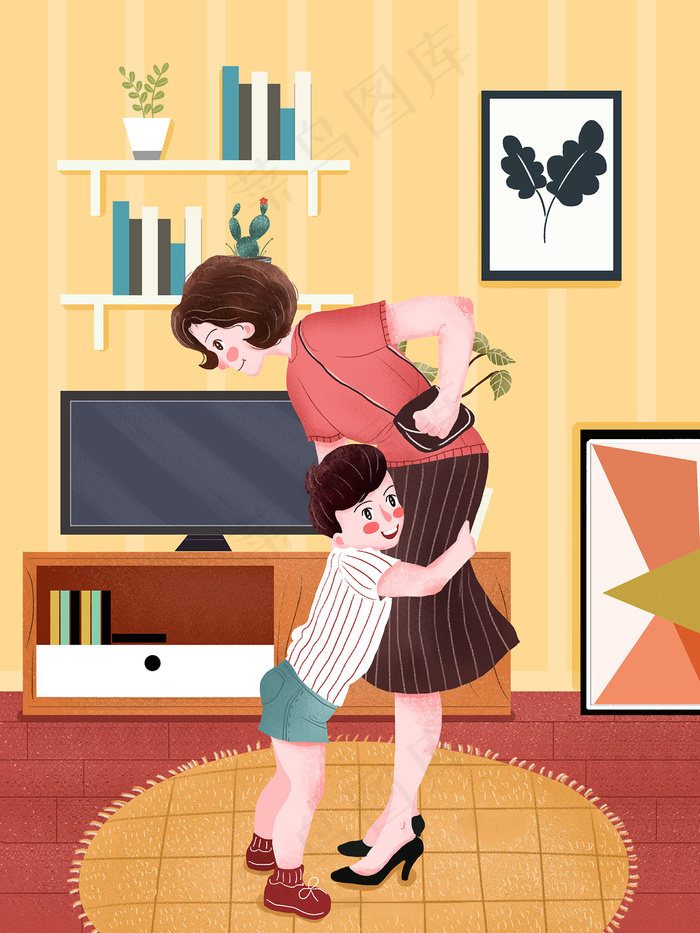 手绘卡通母亲节插画漫画素材psd模版下载