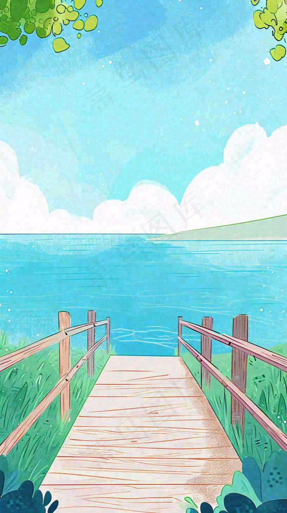 海边沙滩玩耍旅行夏日假期游玩手绘插画，可爱清新，夏至小暑大暑(816x1456)
