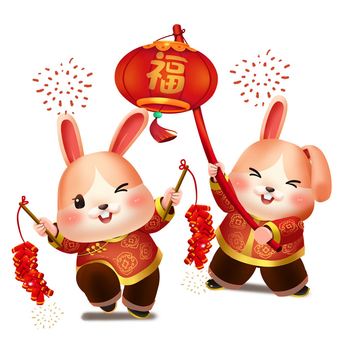 手绘2023兔年新年卡通兔子形象IP插画元素PSD设计素材png图案