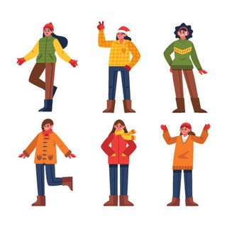 冬天服饰服装冬装穿冬装保暖冬季卡通人物男女装Ai矢量图片素材