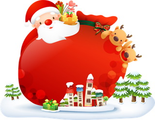 卡通红色圣诞老人和小镇