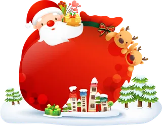 卡通红色圣诞老人和小镇