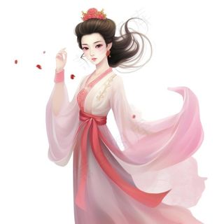 古风古装少女仙气粉色衣裙插画免抠