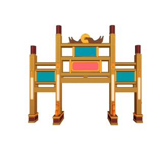 中国风复古式国潮门楼手绘城门插画牌楼建筑PSD素材png免扣图