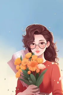 女士蓝色温馨老师花束节日海报背景