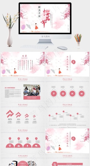 白色柔美水彩风PPT模板预览图