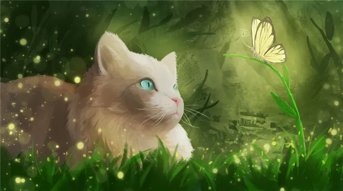 草丛中的猫咪和蝴蝶psd模版下载