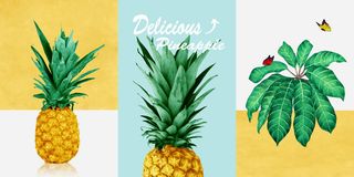 三联菠萝装饰画背景墙