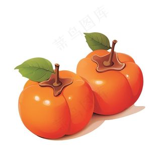 柿子水果秋卡通插画免抠