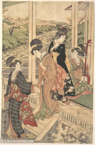 喜多川歌磨日系妇女风景画