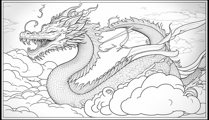 龙、生肖、节日、线条