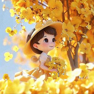 秋天秋叶飘落黄衣少女在欣赏美景，秋分