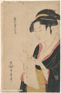 喜多川歌磨手绘日式美女装饰画 喜多川歌磨手绘日式美女装饰画
