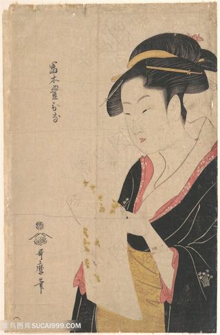 喜多川歌磨手绘日式美女装饰画