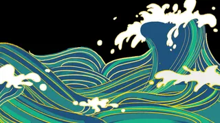 中国风国潮插画海浪波浪背景装饰浪花图案元素