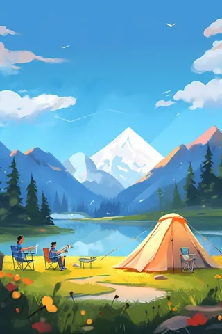 露营风景清新蓝天白云背景