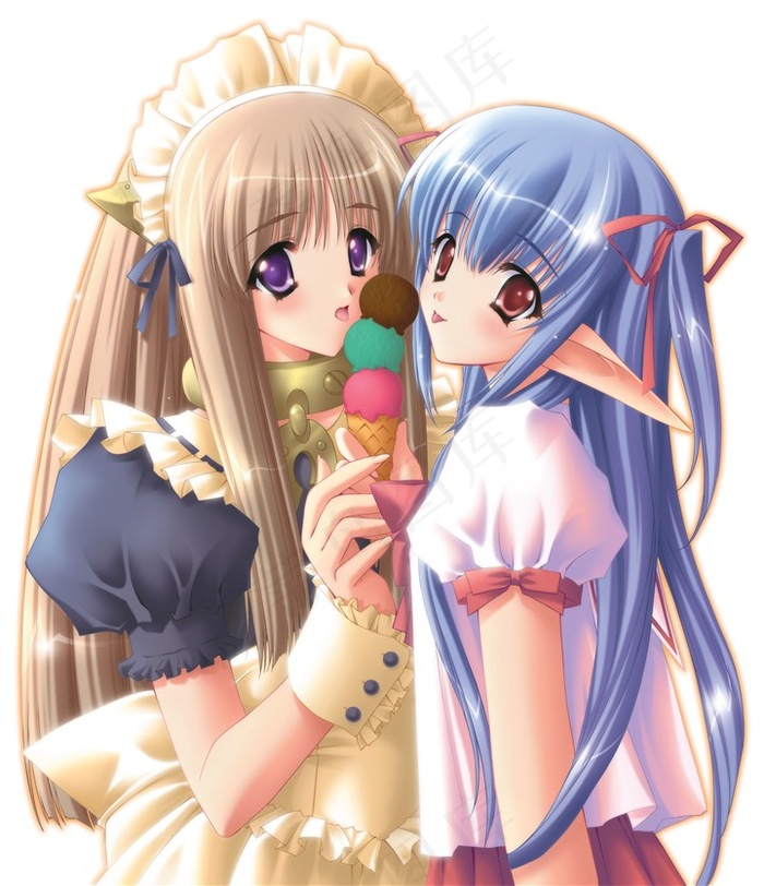 吃冰淇淋的卡通少女