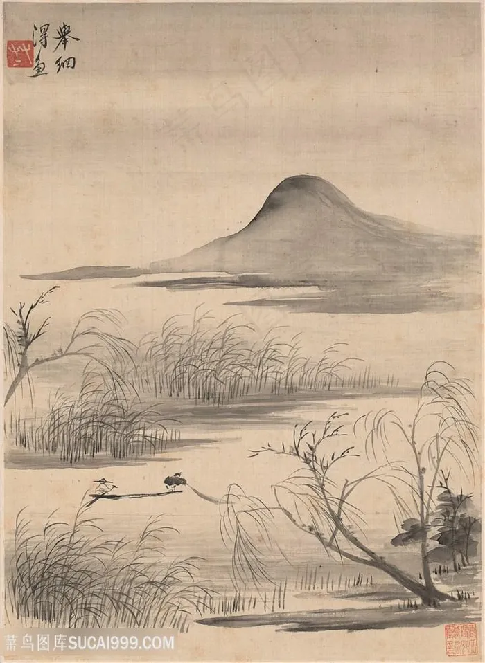 清代华喦山水图秋岭寒江国画图片