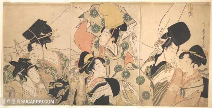 喜多川歌磨唯美美女艺术插画