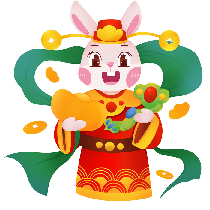 手绘2023兔年新年卡通兔子形象IP插画元素PSD设计素材png图案psd模版下载