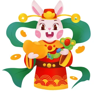 手绘2023兔年新年卡通兔子形象IP插画元素PSD设计素材png图案