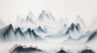 大气写意中国传统水墨画山水插画壁纸忘忧