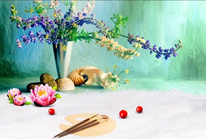 油画花瓶花卉背景psd模版下载