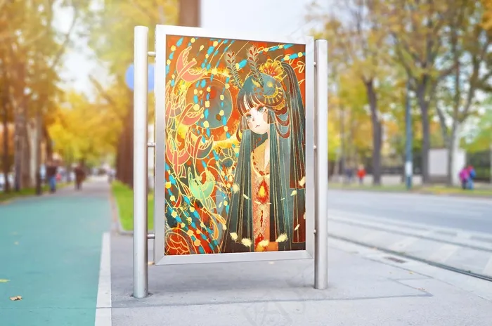 手绘山海经国朝插画海报psd模版下载