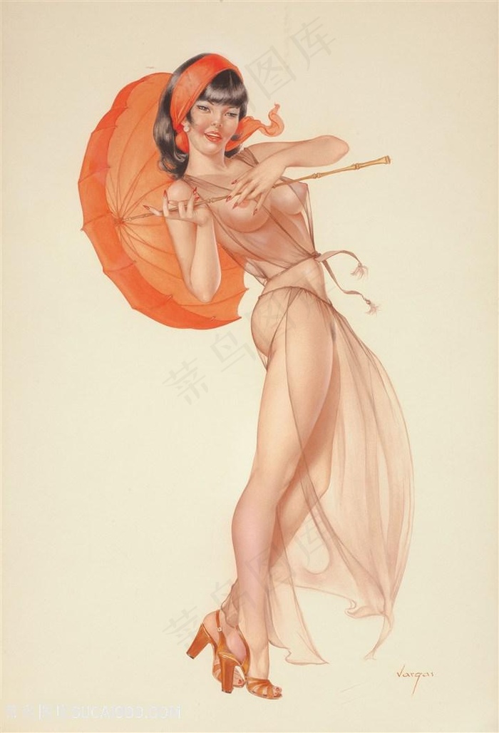 美人图拿着伞的美女插画