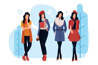 冬天服饰服装冬装穿冬装保暖冬季卡通人物男女装Ai矢量图片素材