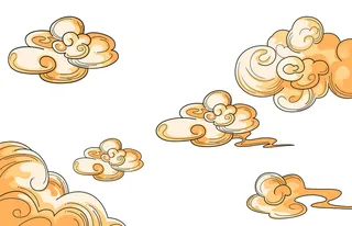 中国风国潮祥云插画手绘云彩图案海报云层装饰背景PSD设计素材