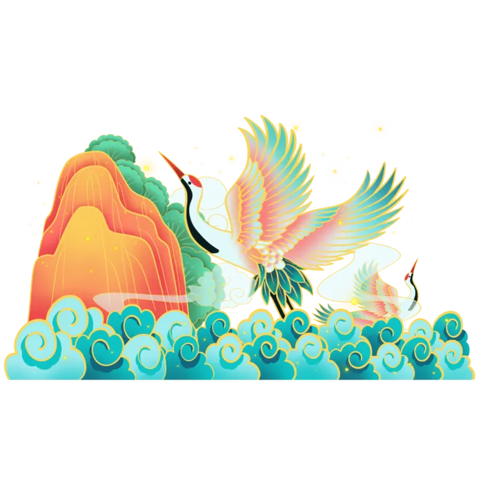国潮仙鹤插画免扣素材设计素材