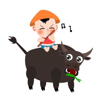 清明清明节可爱卡通牧童和牛