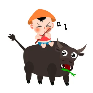 清明清明节可爱卡通牧童和牛