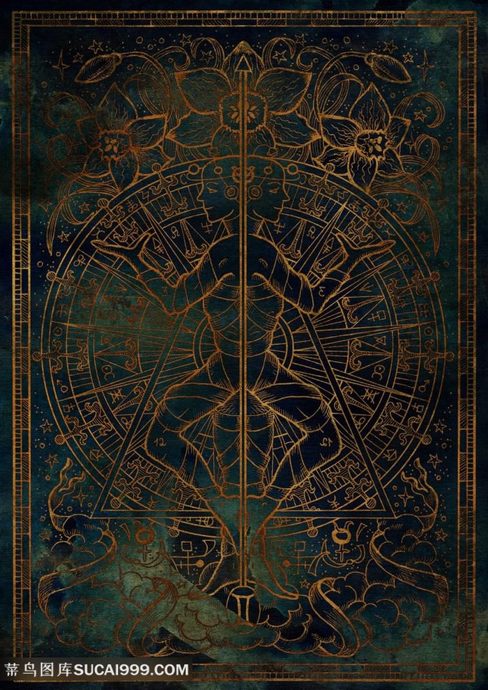 金属金箔纹理十二宫绘画图片