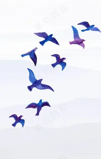 唯美蓝色小鸟插画