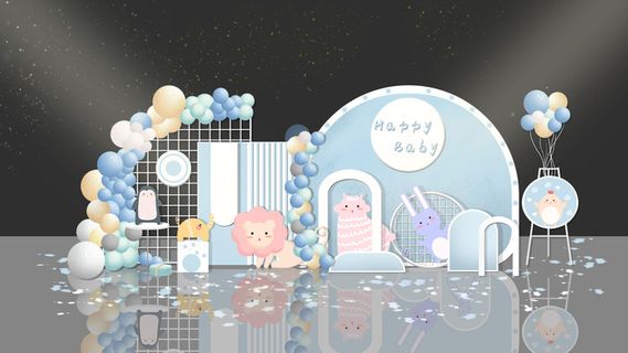 蓝色派对清新色系宝宝宴