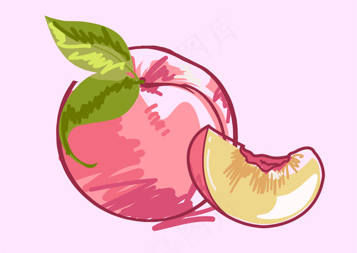 桃子手绘插画ai矢量模版下载