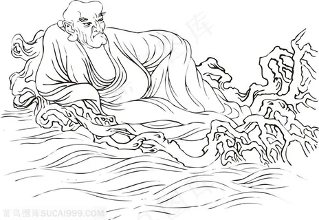 躺在树枝海上的僧人手绘线描108罗汉矢量绘画图片 躺在树枝海上的僧人手绘线描108罗汉矢量绘画图片