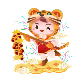 2022虎年新年灯笼鞭炮福袋矢量元素