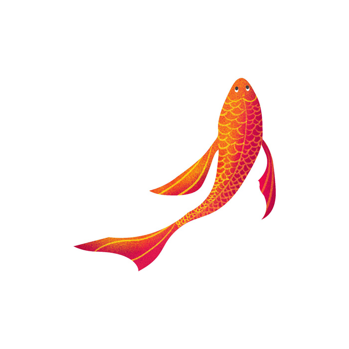 手绘烫金国潮中国风卡通锦鲤鱼金鱼插画装饰元素PSD设计素材