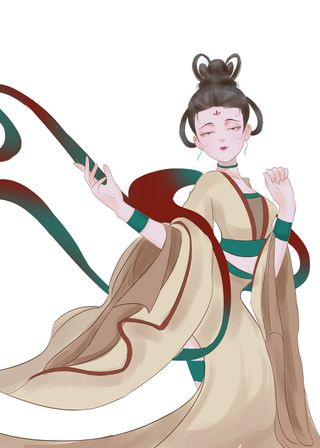 手绘国潮中国风古代敦煌神话飞天仙女美女古装人物插画PSD素材
