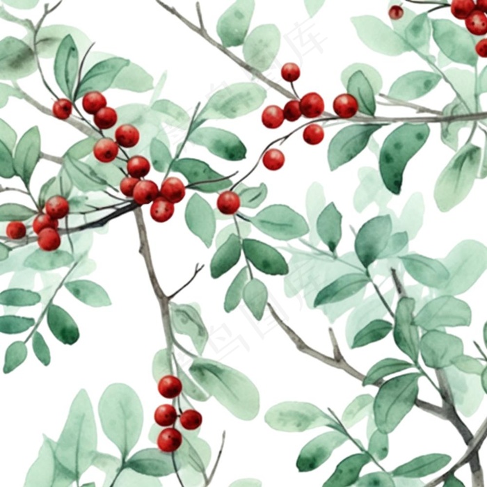 红色果实树枝免抠
