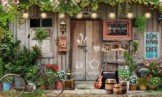 复古咖啡店花卉装饰背景 复古咖啡店花卉装饰背景