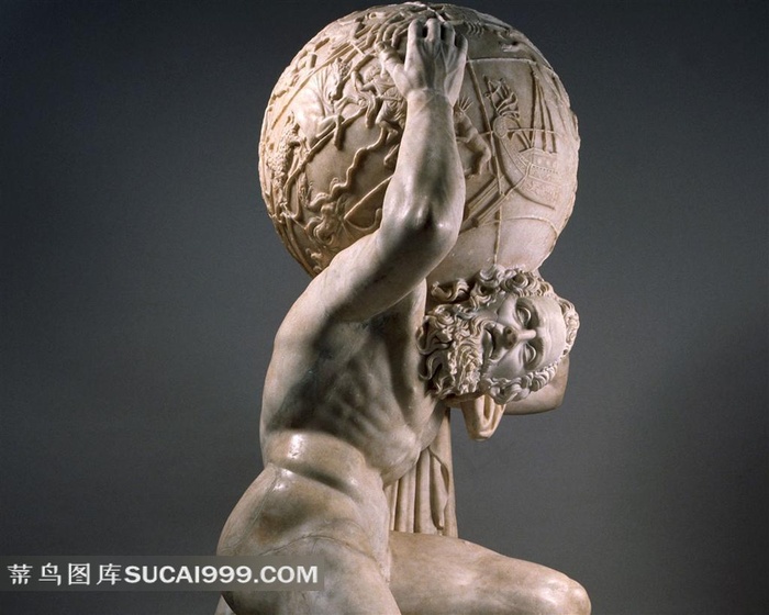 扛球的老者雕塑素材