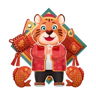 PNG免扣2022虎年新年春节元旦卡通老虎形象图片插画PSD设计素材