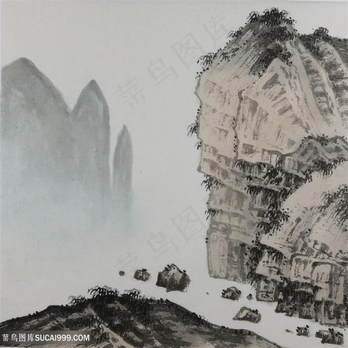 王军河工笔山水青绿山水传统山水皴法国画界画鬼脸皴袁江袁耀大斧劈皴