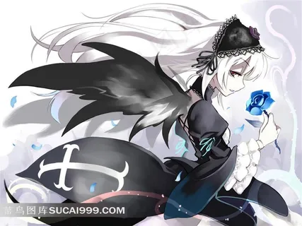 拿鲜花的动漫美少女插画